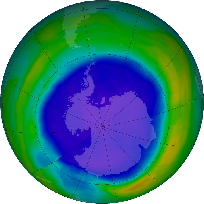 Antarctic ozone map for 25 September 2015